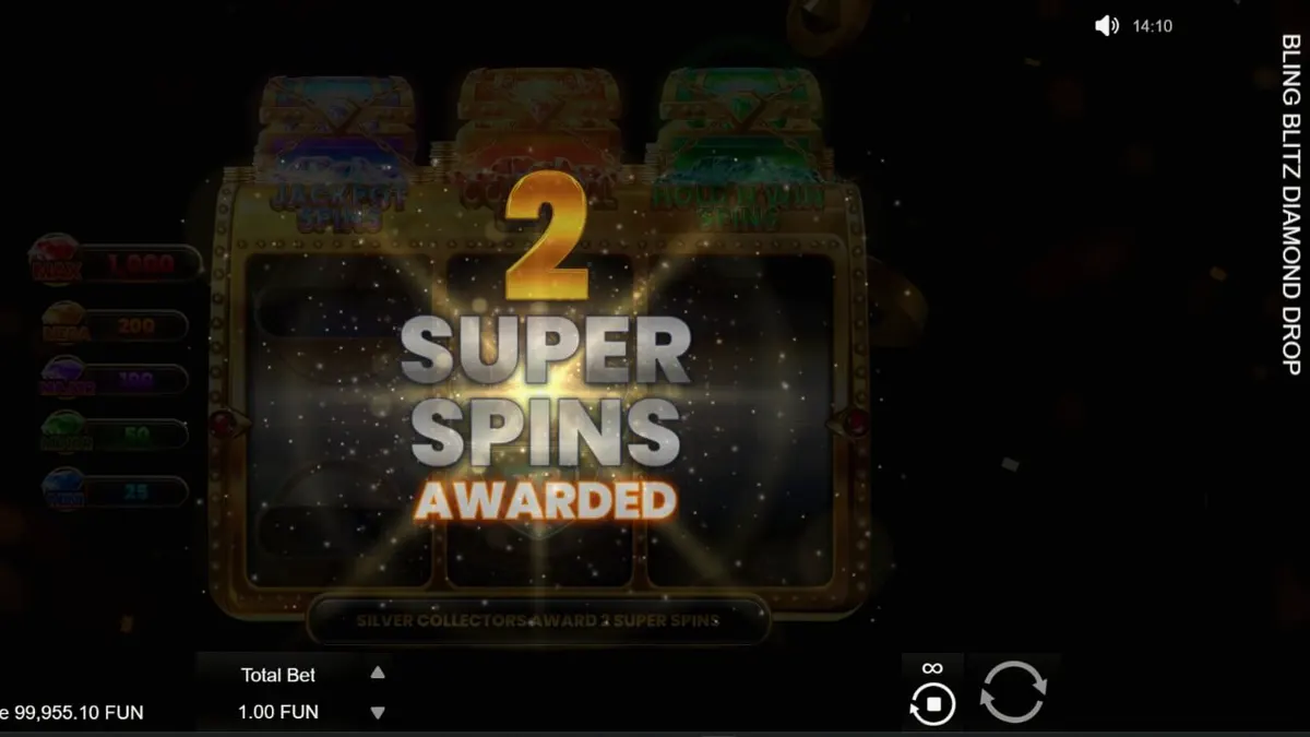 Interface luxuosa do slot Bling Blitz Diamond Drop com diamantes e símbolos dourados