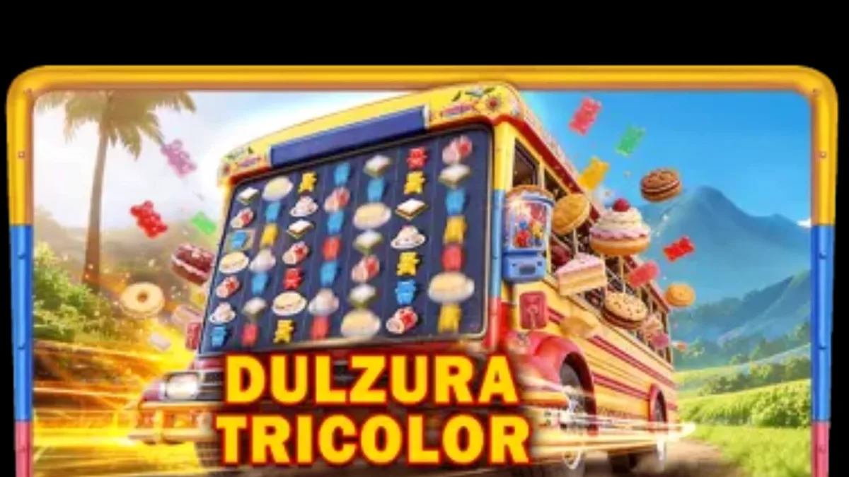 Dulzura Tricolor slot game screen showing colorful candy symbols and tropical background